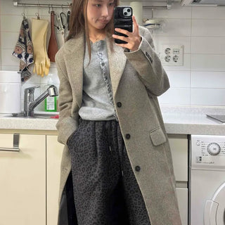 Flap Pocket Wool Blend Straight Long Coat