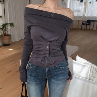 Uter Snap Button Off-Shoulder T-Shirt [Modal 37%]