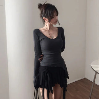 Kaver U-neck frill T-shirt