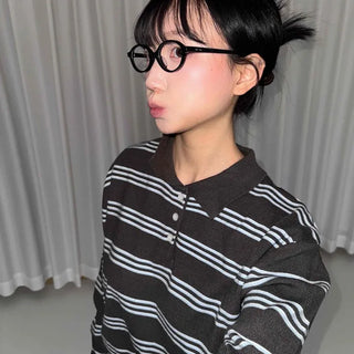 Color Block Stripe Collar Half-Button Knit