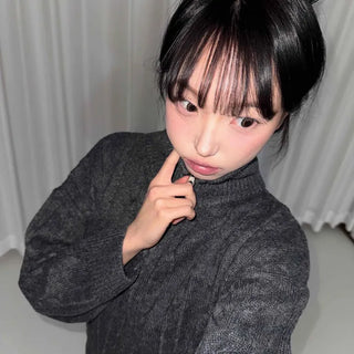 Cable High-Neck Oversized Zip-Up Knit