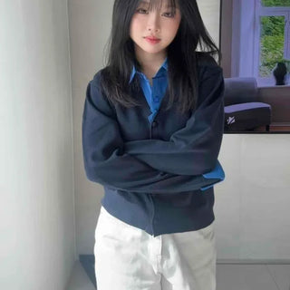 Classic Shirt Layered Loose Fit Button Knit Cardigan