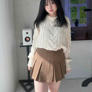 Corduroy Pleated Midi Tennis Skirt