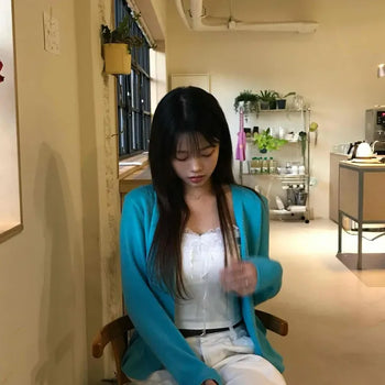 Aqua Knit Cardigan & Lace Sleeveless