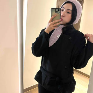 Oversized Belted Double Button Short Coat