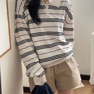 Delicate Fit Striped Collar Knit  Rugby Knit