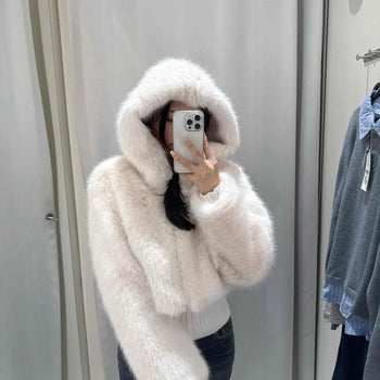 Fluffy Soft Hooded Zip-Up Fur Jacket