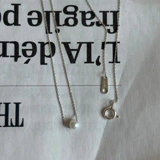 Single Mini Pearl Slim Layered Silver Necklace
