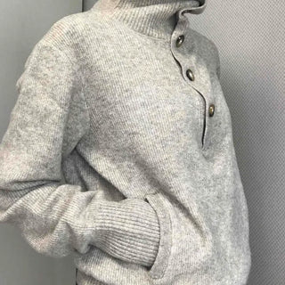 Button Turtleneck Cozy Wool Knit