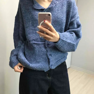 Alpaca Puff Round Neck Cardigan