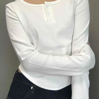 Daily Casual Front Slit Button Regular Fit Long Sleeve T-shirt