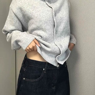 Foldover Collar Balloon Fit Knit Cardigan