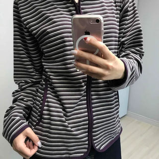 Casual Striped Pocket Fleece Zip-up Hoodie