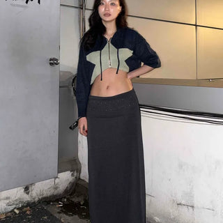 Vintage Low-Rise Studded Slim Long Skirt