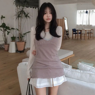 Fished Halter Stud Sleeveless Dress [Back Elastic]