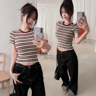 Strat striped round short-sleeve knit