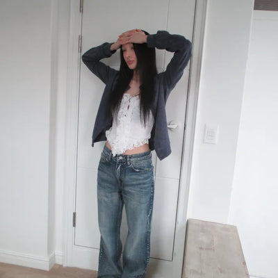 Semi-bootcut denim pants