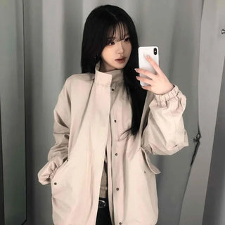 Casual Elastic Sleeve Snap Button Short Field Jumper