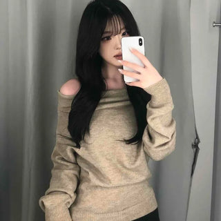 Ribbed Off-Shoulder Loose Fit Knit