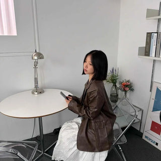 Modern Tailored Leather Boxy Fit Jacket