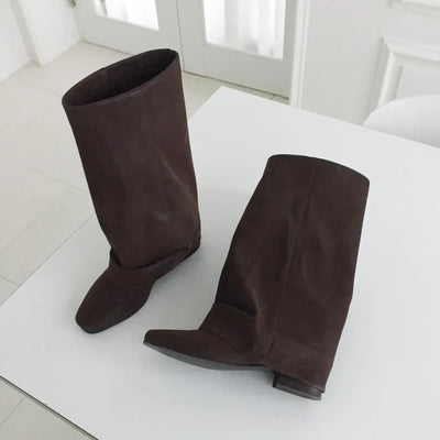 Unique Calf Warmer Long Boots, Calf Cover, Low Mid-Heel, 3cm Suede