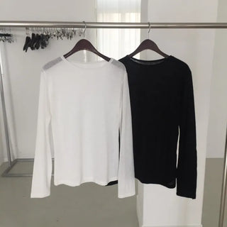 Wool Tencel Spring Thin Long-Sleeve Round Neck Inner Tee See-through Transitional Season Essential