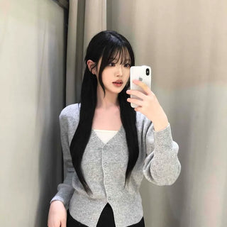 Button Knit V-Neck Comfort Cardigan
