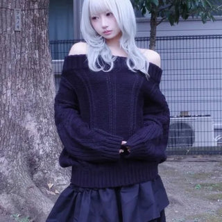 Shumi Cable Knit Off-shoulder Knit