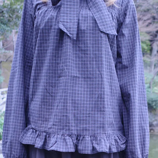 Check Ribbon Tie Blouse