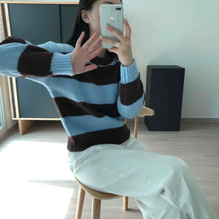 Retro Wide Border Drop Shoulder Loose Fit Knit