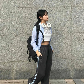Sporty Side Contrast Line Elastic Waist Pants