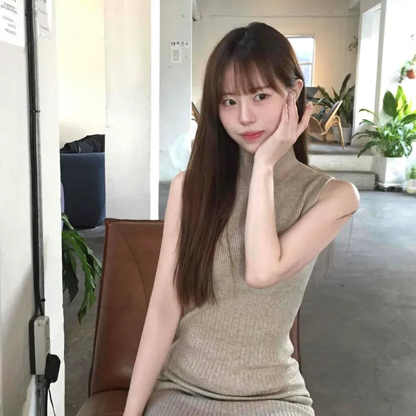 Slim Mock Turtleneck Knit Long Dress