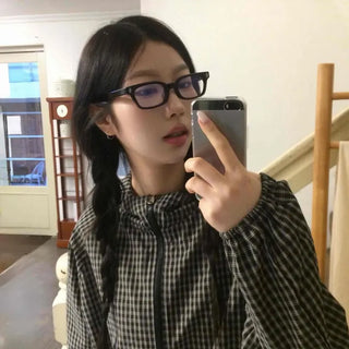 Retro Check String Short Hooded Windbreaker