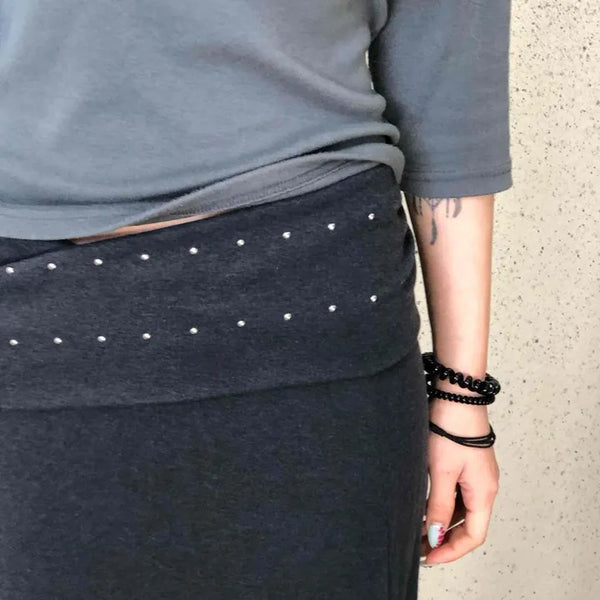 Street Bangle Studded Banding Slim Fit Knit Long Skirt