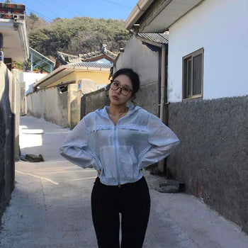 Soft Dot Crop See-through Windbreaker