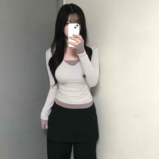 Daily Layered Belt Wrap Skirt Wide Slacks
