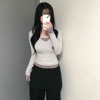 Daily Layered Belt Wrap Skirt Wide Slacks