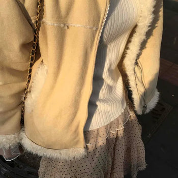 Shearling Collar Suede Shearling Jacket
