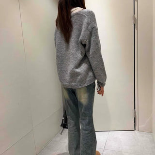 Washed Long Straight Denim Pants