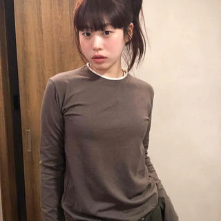 Basic Cozy Fit Crew Neck Daily Long Sleeve T-shirt