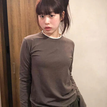 Basic Cozy Fit Crew Neck Daily Long Sleeve T-shirt
