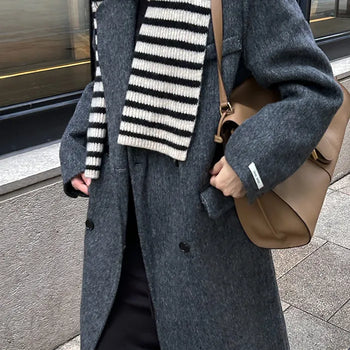 100% WOOL Herringbone Double Long Coat