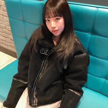 Leather Fur Lining Oversized Rider Jacket