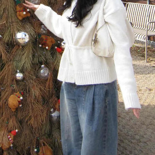 Boat Neck String Button Cardigan