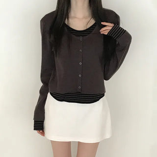 Lear Striped Layered Knit Cardigan