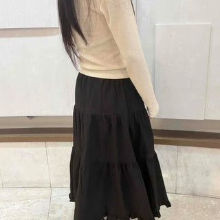 Tiered Pleated Flare Long Skirt