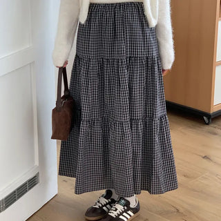 Vintage Check Tiered Long Skirt