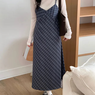 Check Bustier Sleeveless Long Dress