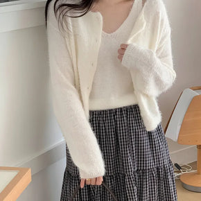 Innocent + Delicate Pine Needle Angora Sleeveless Knit Cardigan Set