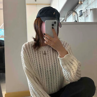 Cable Fringe Oversized Round Neck Knit